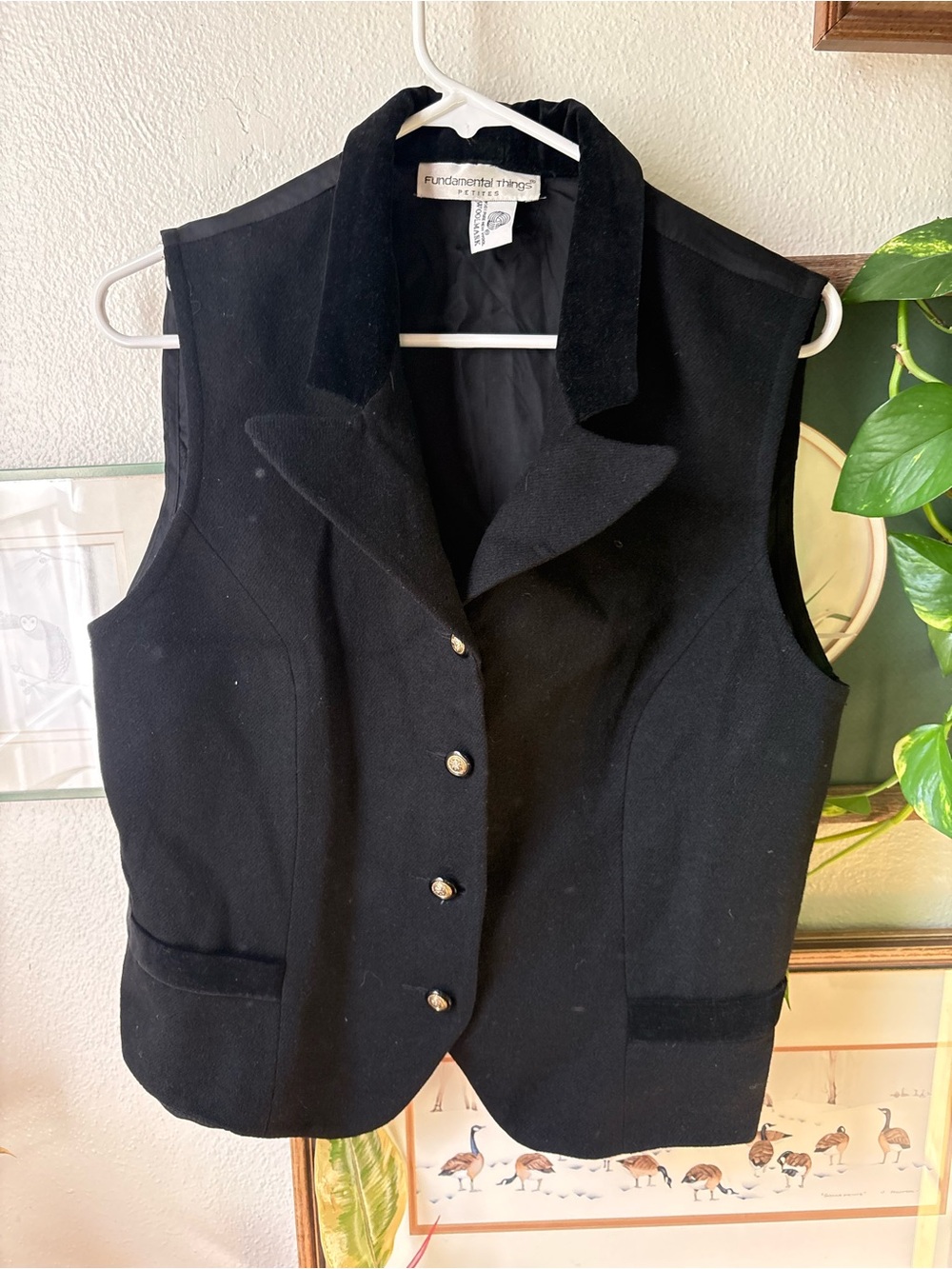 Black Wool & Cotton Sleeveless Vest with Velvet Trim | Petite 12